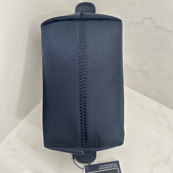 Bluemercury Navy Satin Cosmetic Bag - Lined, Inner Pocket, Seamless Top Zip - Picture 3 of 4